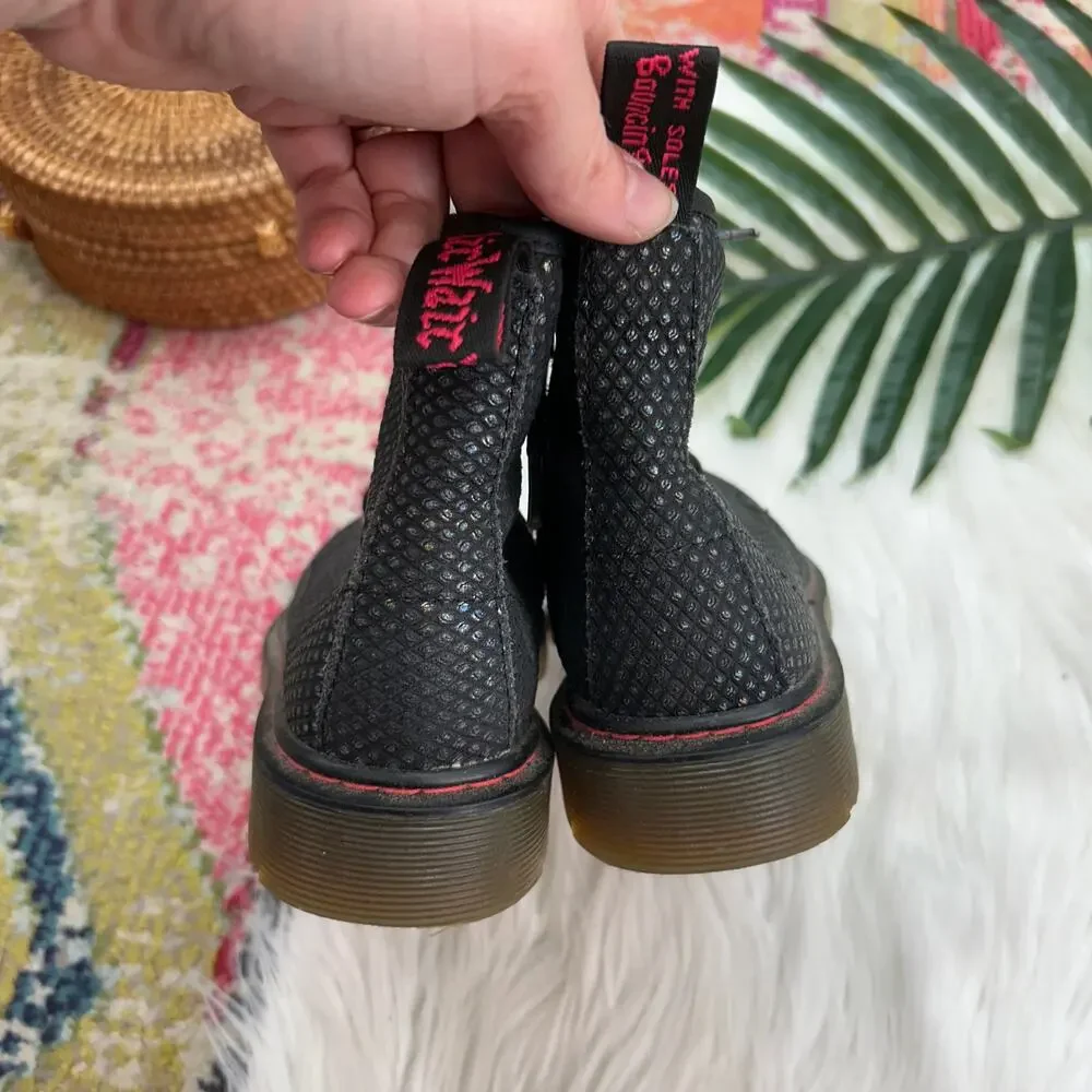 Dr. Marten Black Colorful Shimmer Leather Delaney Combat Boot Kids Girls 1